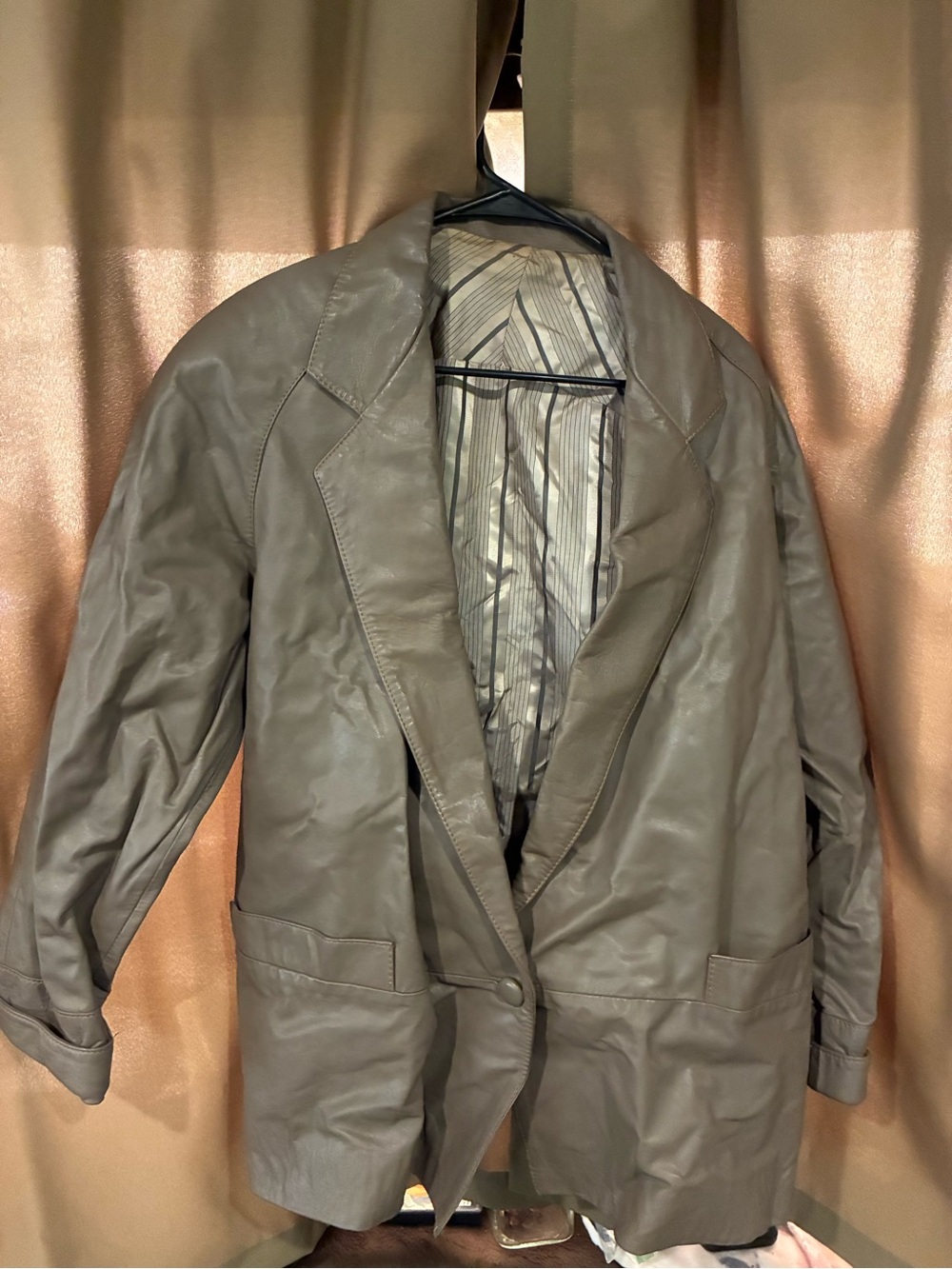 Women's Taupe Leather Blazer - Classic Single-Button Jacket
